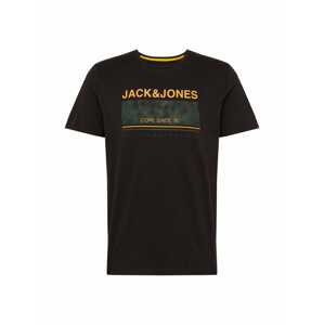JACK & JONES Tričko  černá / šedý melír / zlatě žlutá