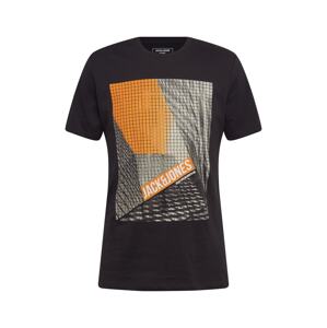 JACK & JONES Tričko 'PHOTOGRID'  černá / bílá / oranžová