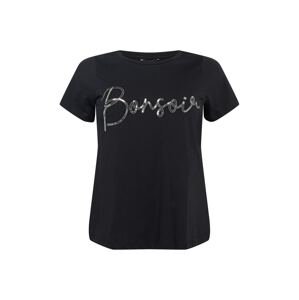 Dorothy Perkins Curve T-Shirt 'BONSOIR'  černá / stříbrná