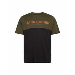 Jack & Jones Plus Tričko 'Urban'  tmavě zelená / tmavě oranžová / černá