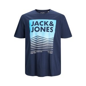 Jack & Jones Plus Tričko 'Booster'  aqua modrá / bílá / noční modrá