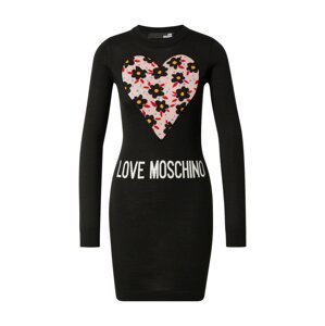Love Moschino Úpletové šaty 'VESTITO INTARSIO CUORE 80'S FLOWERS'  černá / bílá / růžová / žlutá / modrá / červená