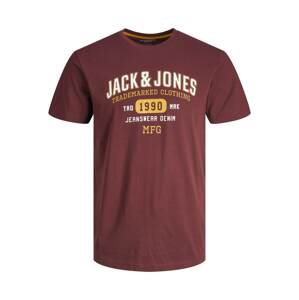 Jack & Jones Plus Tričko 'Stamp'  burgundská červeň / žlutá / bílá